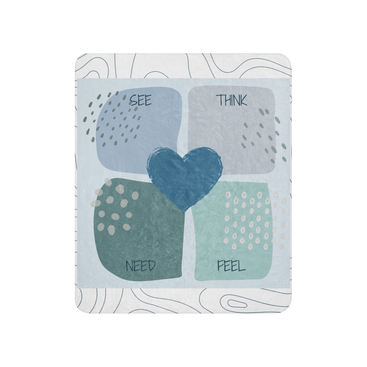 Communication blanket with the emotional regulation (see-think-feel-need) framework shown in blue colours.
